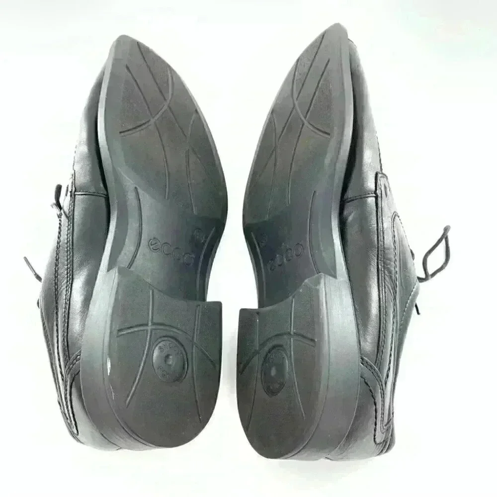 Ecco mens size 44 10-10.5 black leather comfort orthopedic bicycle toe oxfords